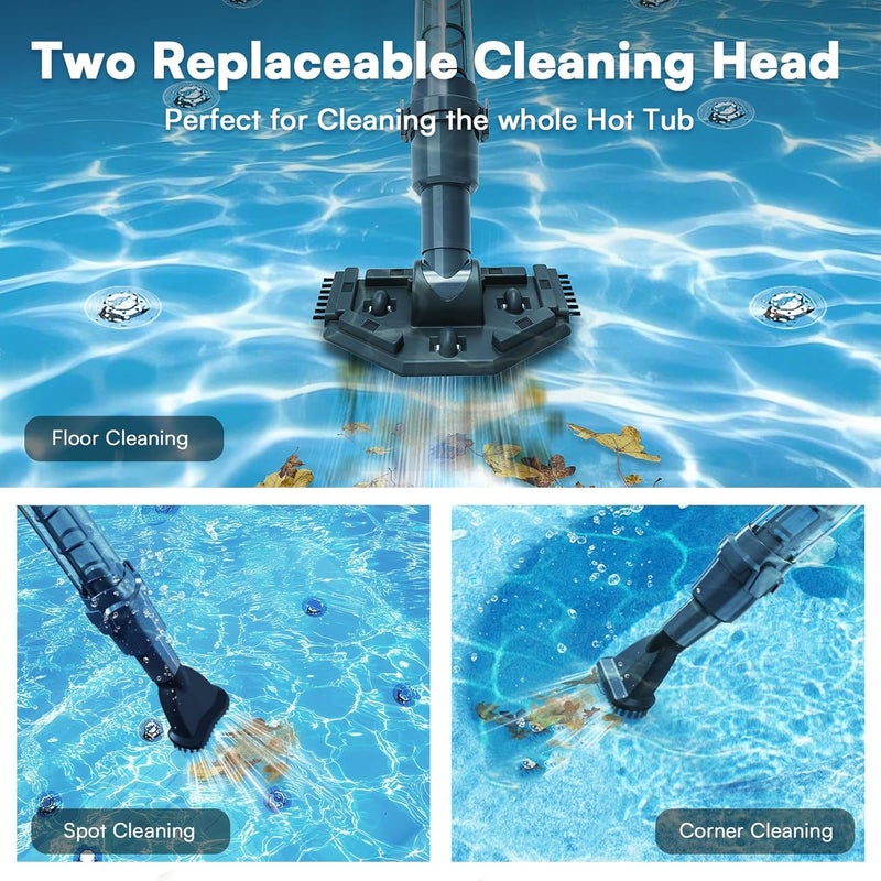 PoolMr Handheld Spa Hot Tub Vacuum- Cordless Small Above Ground Pool Cleaner with 2 Brush Heads, 90 Mins Running Time, 12 Gallons/Min Powerful Suction, Ideal for Cleaning Debris and Sand Underwater, Black - Image 5